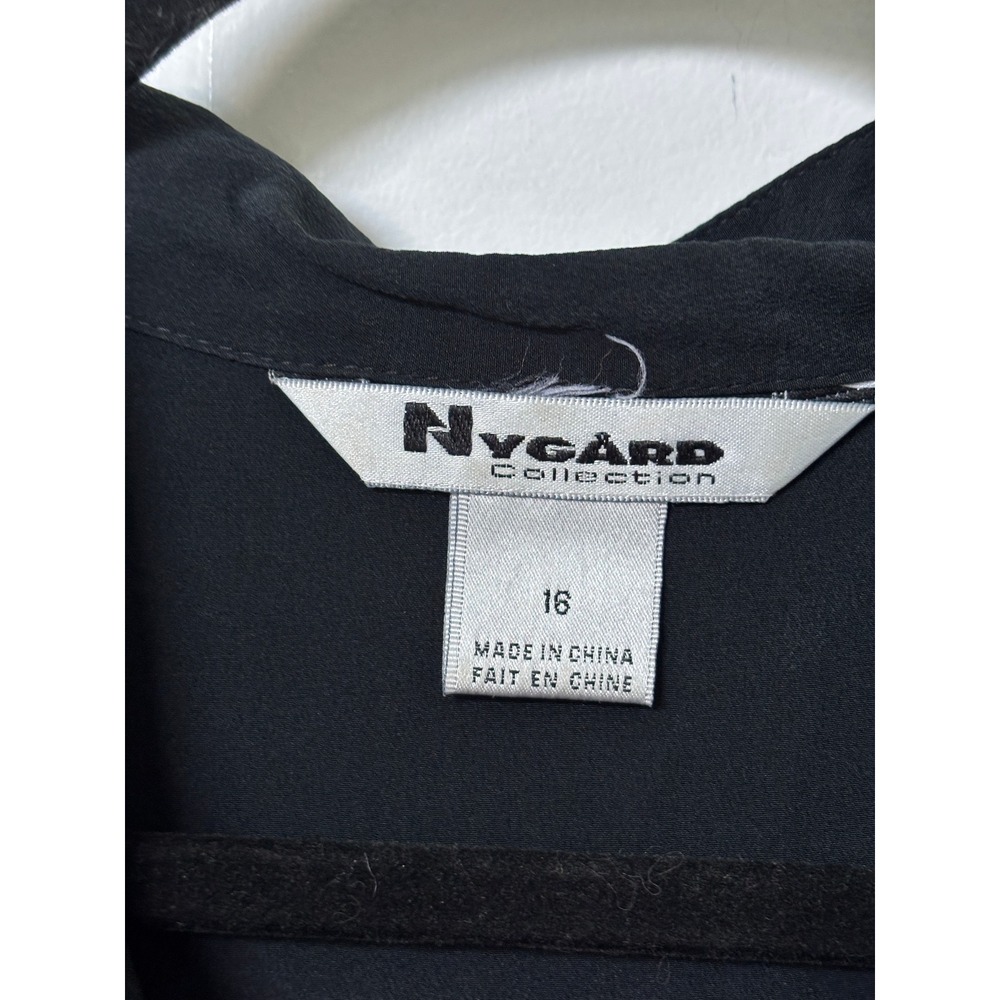 Black 100% Silk Button Down Long Sleeve Collared Shirt Blouse 16 - Picture 3 of 6